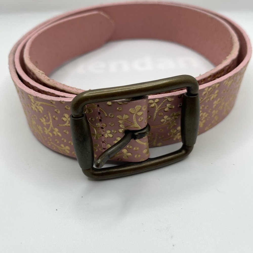 Gap Pink Genuine Cow Leather Belt w/ Gold Floral Pattern Sz XL